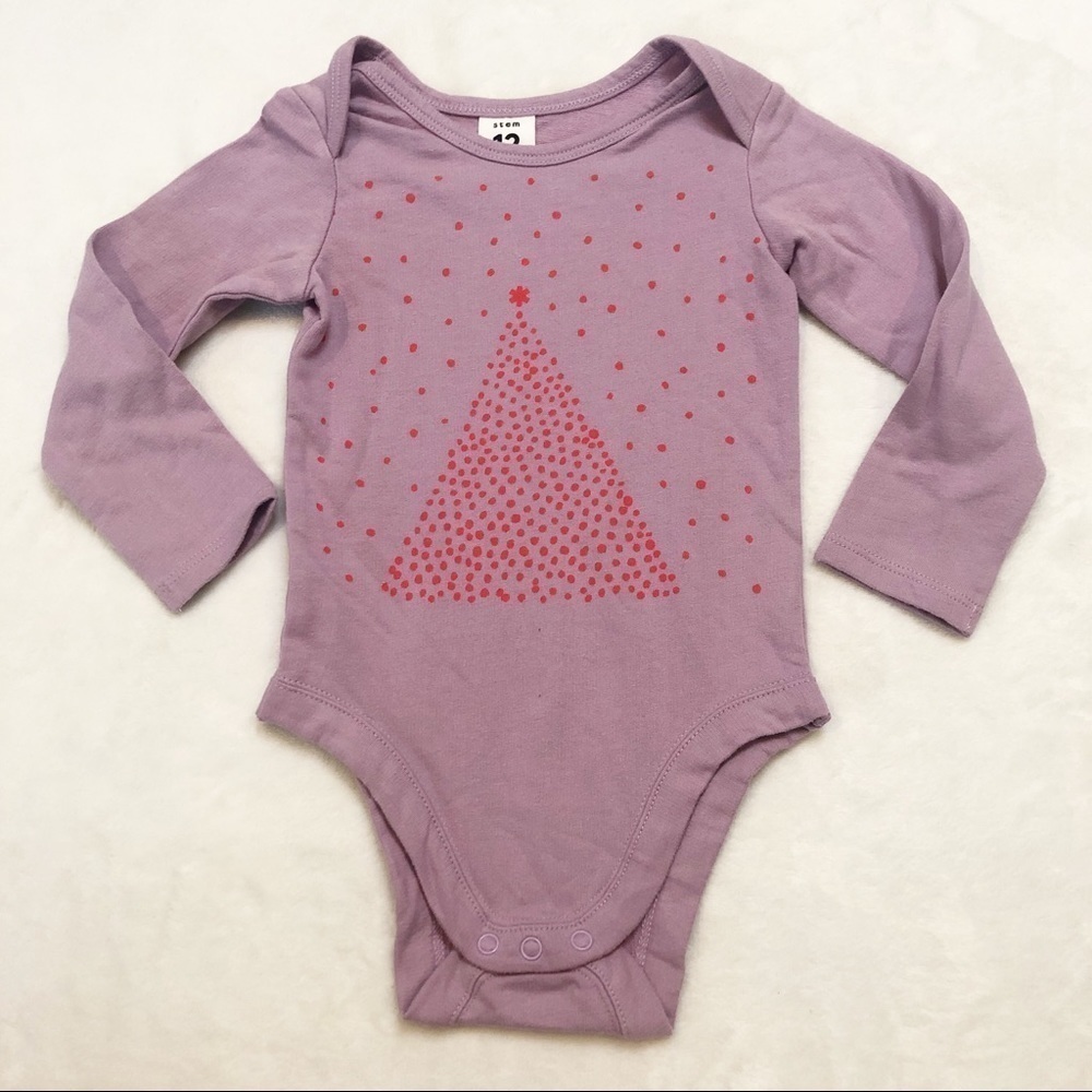 Stem Baby Purple Christmas Tree Holiday Long Sleeve Onesie